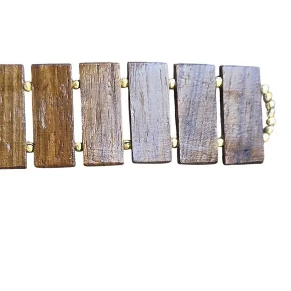 Wooden Link Belt Boho Minimalist Coastal Resort Waist Belt Gold Beaded One Size - Picture 7 of 7